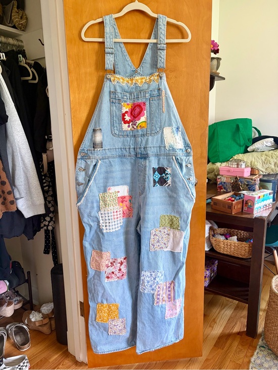 Old Navy Denim - Adorable Old Navy Light Blue Denim Colorful Patchwork Overalls